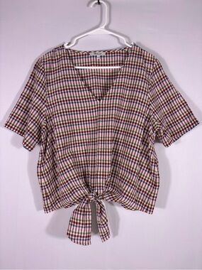 Madewell Multicolor Gingham 100% Cotton Tie Front Crop Top Cottagecore XL